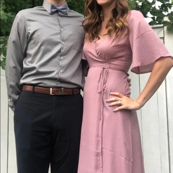 Mauve Pink "Polka Dot" Triangle Print Midi Wrap Dress 🌿 - Picture 8 of 13